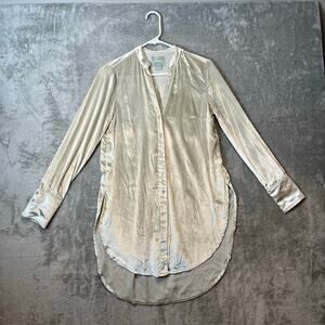Anthropologie Maeve Metallic Crushed Velvet Tunic‎ Oversized Sz 0